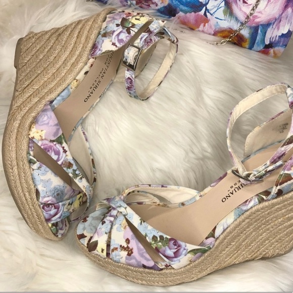 CHRISTIAN SIRIANO BEAUTIFUL FLORAL PURPLE WEDGE SANDALS ANKLE STRAPS SIZE 7.5 - Picture 7 of 10